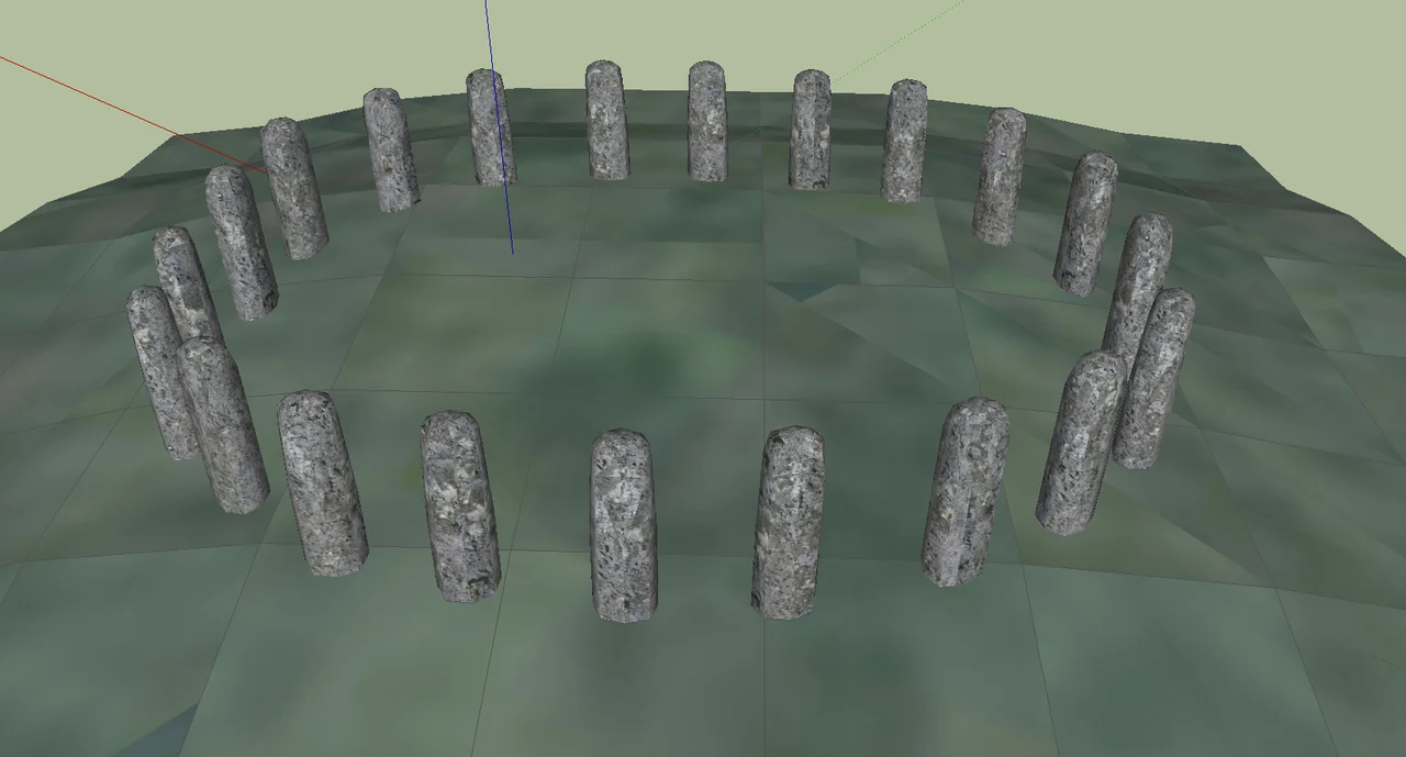 A digital reconstruction of Bluestonehenge showing the oval configuration suggested by Henry Rothwell.