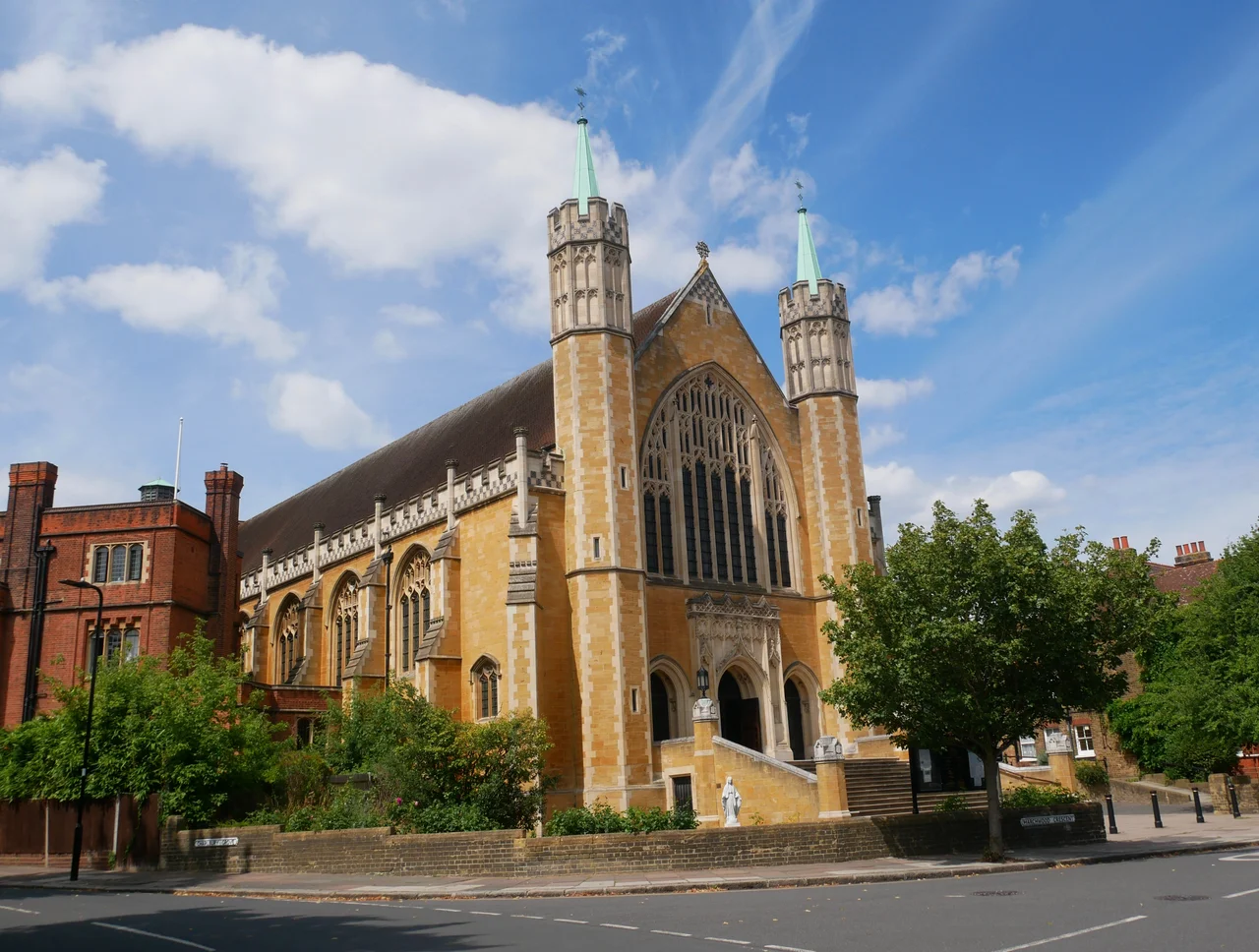 A view of Saint Benedict's Church at Ealing Abbey as seen from the south.