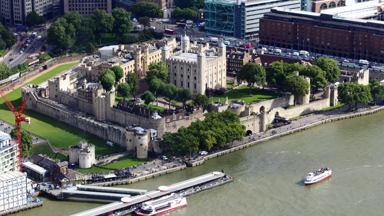 The view of the Tower of London from The Shard to the south west in Central London