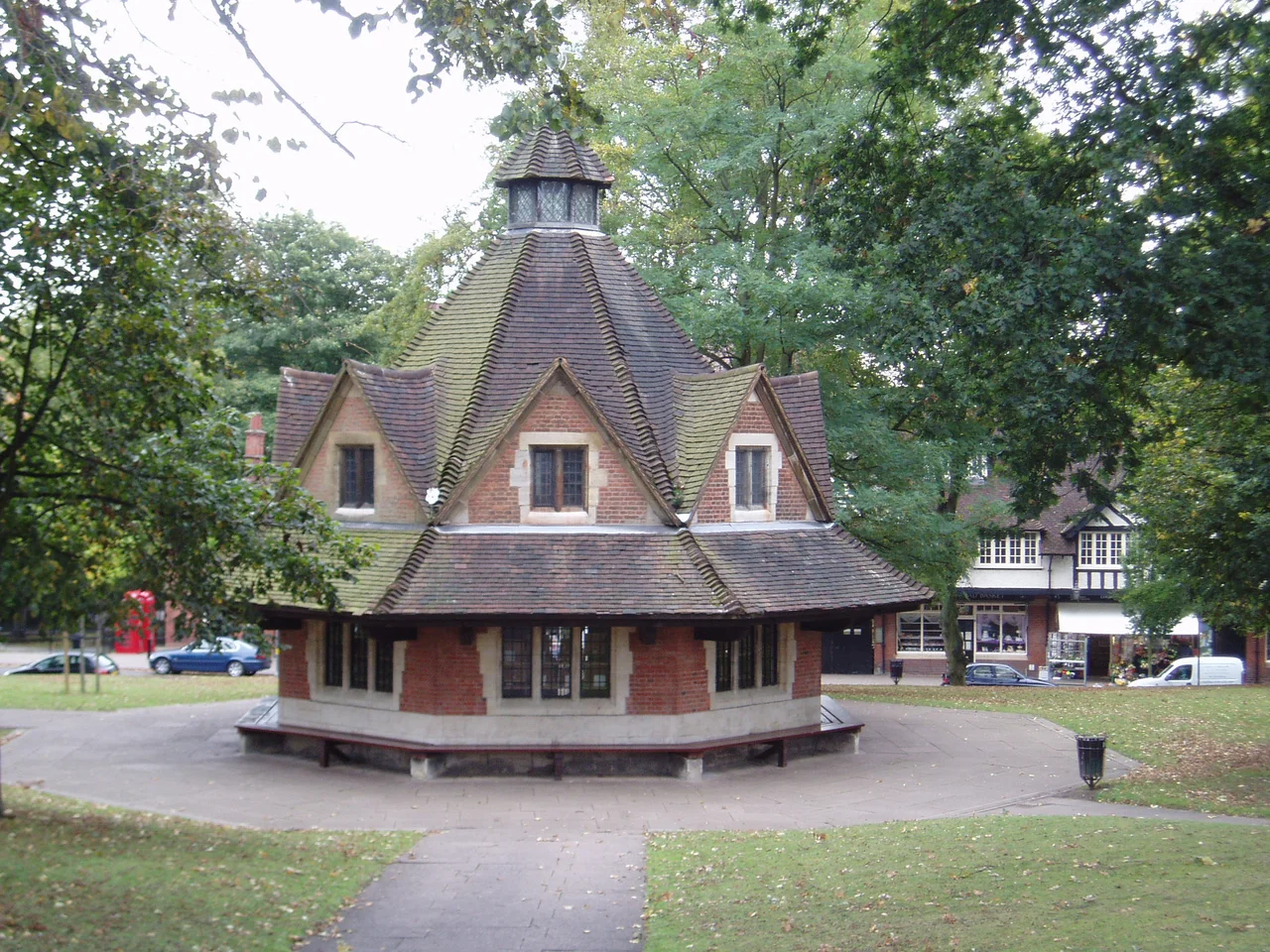 The Grade II listed Rest House (1914), Bournville Village Green. Birmingham, England.