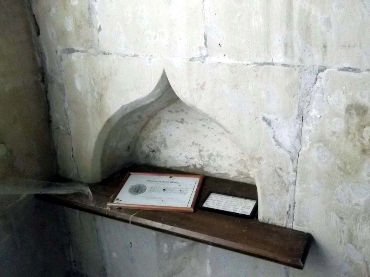 Piscina, south side of chancel, St Mary Magdalene's Church, Battlefield, Shropshire