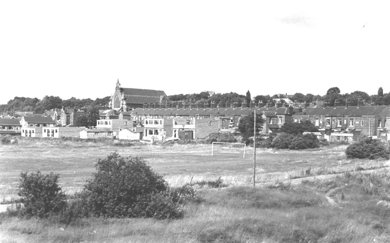 The site of the Astley Deep Pit in 1978 showing the flattened area and looking to wards St. Luke's Church