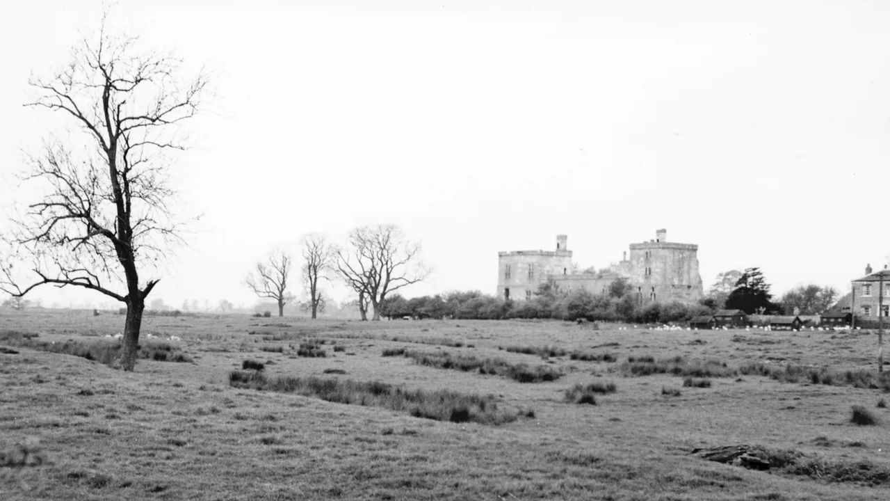 Wressle Castle, Wressle, East Riding of Yorkshire, England.By River Derwent 1961. View NW.