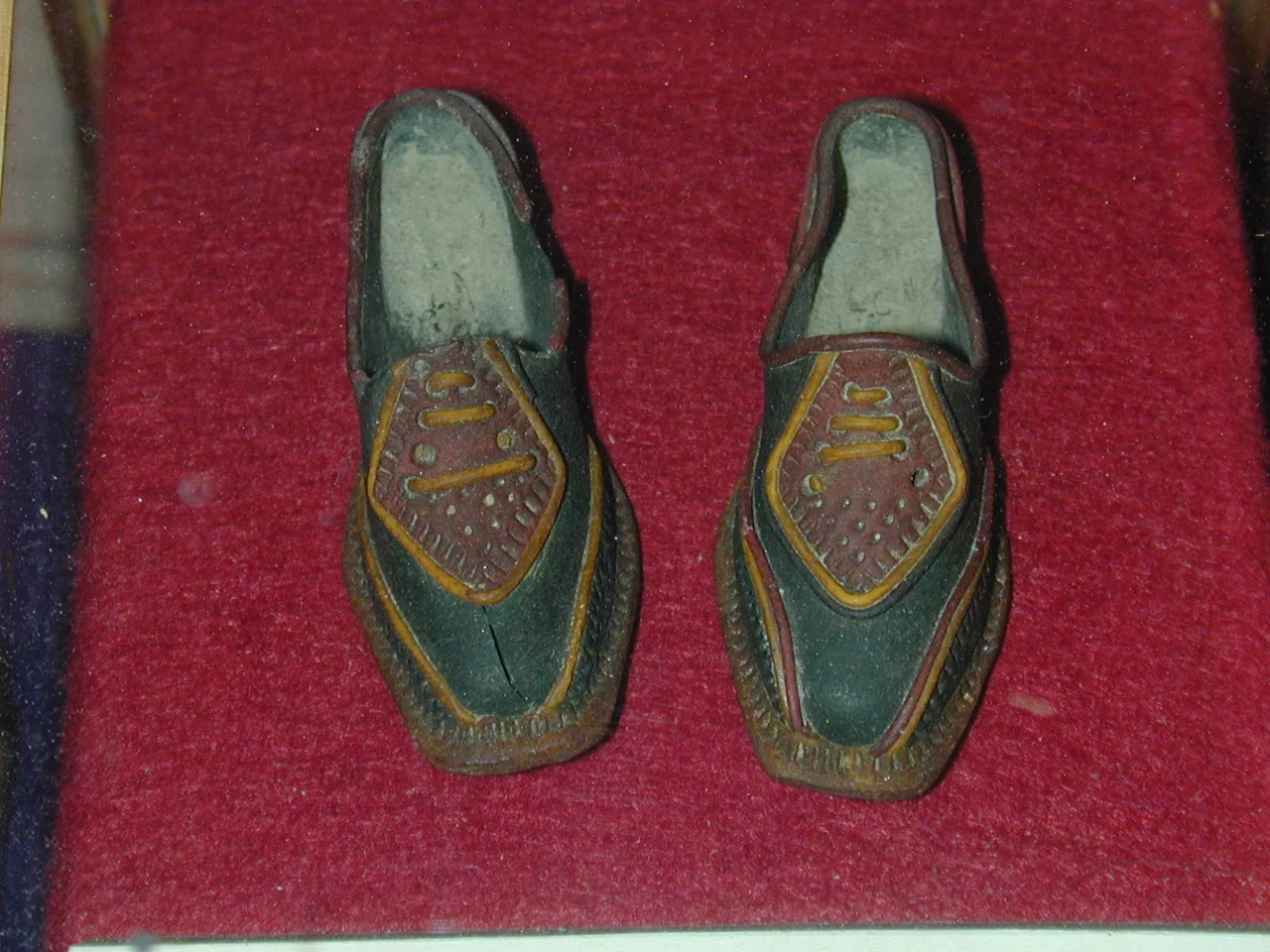 Decorative shoes made from bread by Italian POW during WWII at Eden Camp. Taken 12 February 2004.