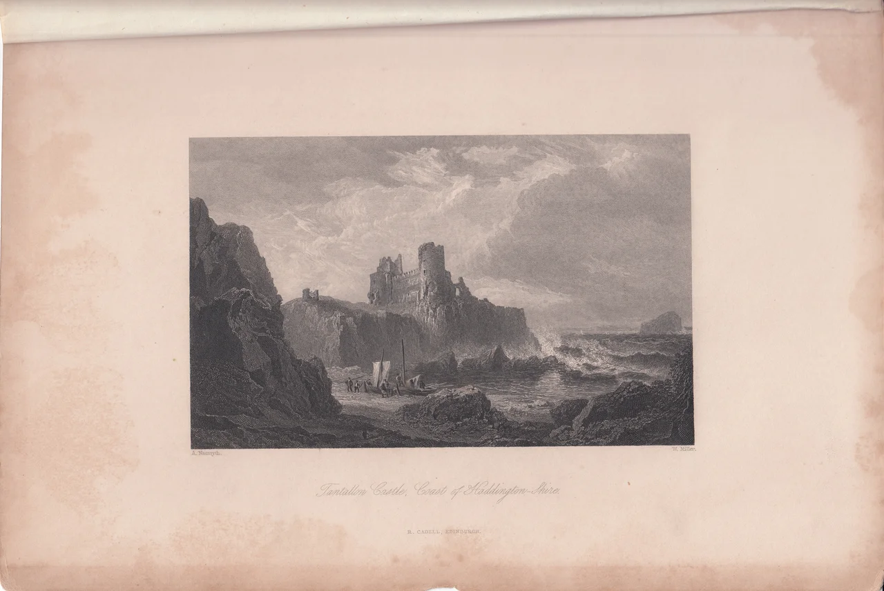 Tantallon Castle Coast Haddingtonshire 1844 Cadell Antique Print Waverley Novels