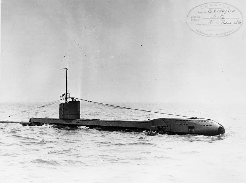 British U class submarine HMSM UNITY underway at sea.
