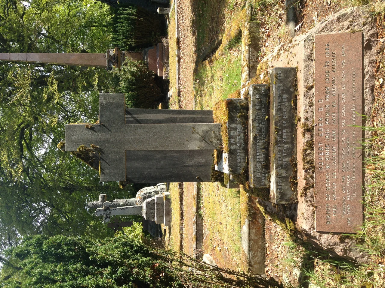 The grave site of Robert Eden, Bishop of Moray, Ross and Caithness and Primus of the Scottish Episcopal Church at the  Tomnahurich cemetery in Inverness