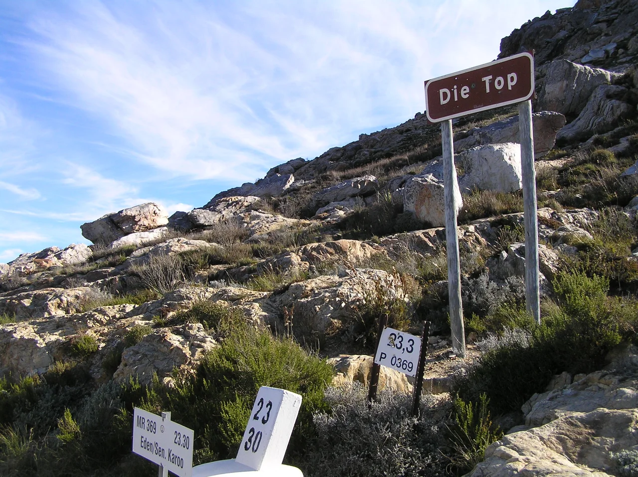 Sign at the top of the Swartberg Pass - South Africa
Lat 33:31:18S Long 22:03:04E
