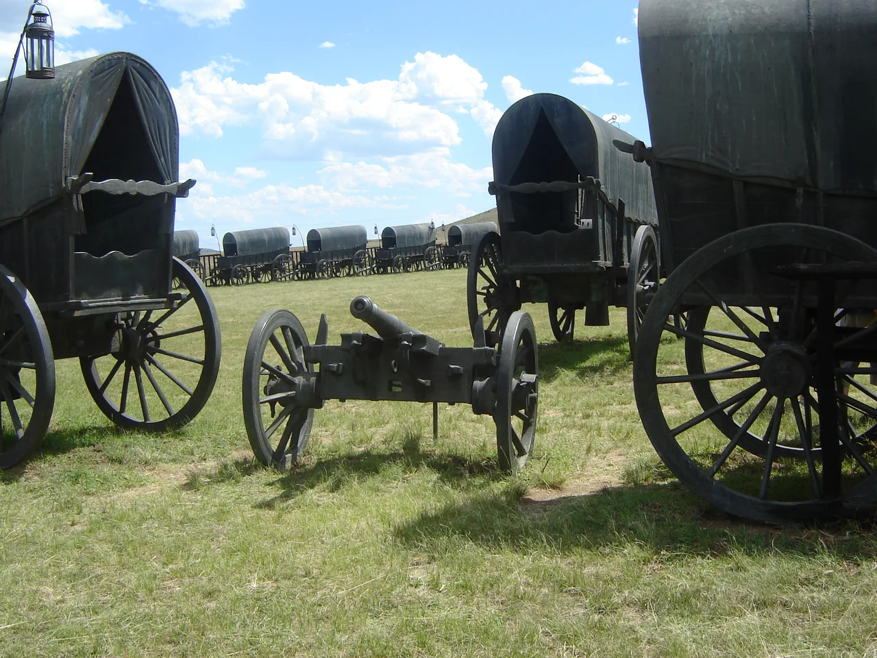 The ceremonial copper clad iron wagons at the Battle of Blood River Monument in Kwazulu-Natal