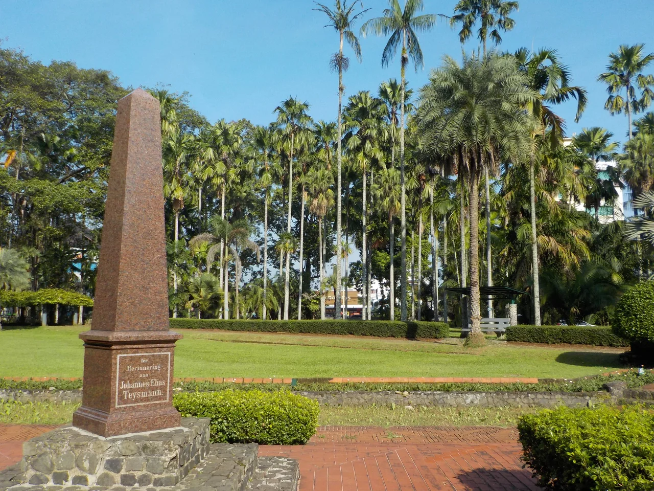 A monument to honor Johannes Elias Teysmann at Bogor Botanical Garden Indonesia.