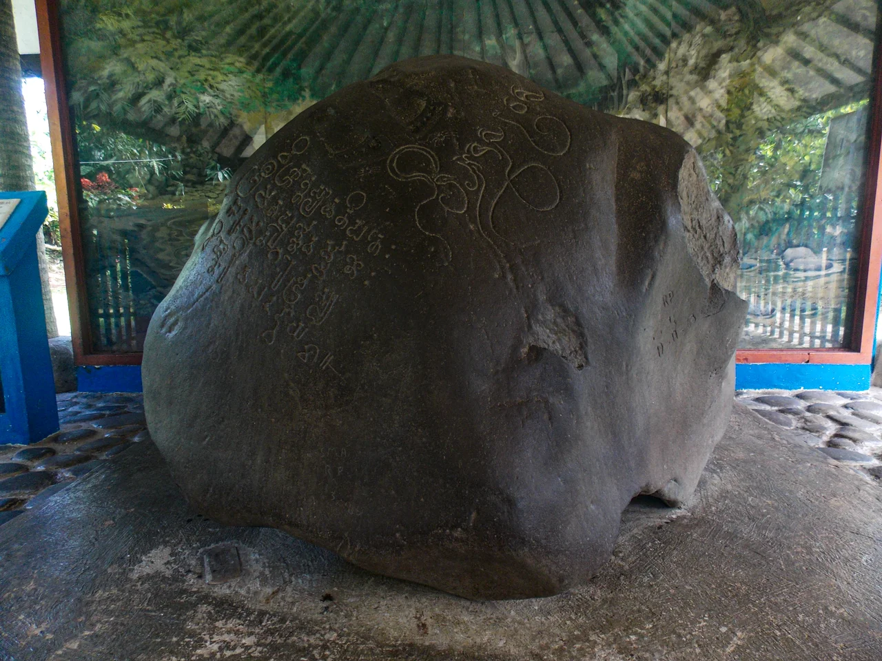 Ciaruteun Inscription as we know it. Moved from the bank of the Ciaruteun River in the 1980s.