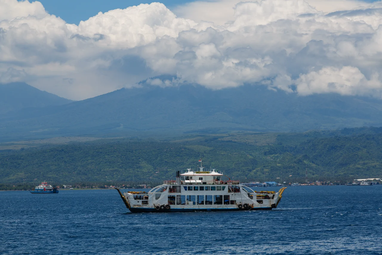 Banyuwangi. Java, Indonesia: The ferry "KMP Sereia Do Mar" in the Bali Strait between Banyuwangi and Gilimanuk