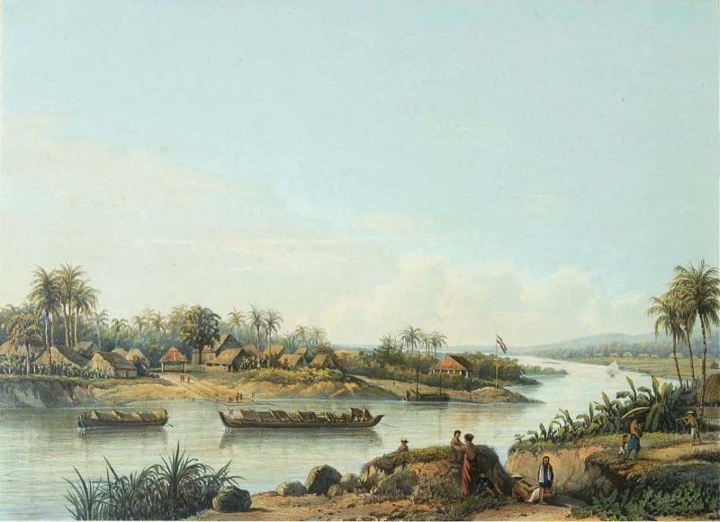 Litho. Litho naar een oorspronkelijk schilderij van A. Salm.. De rivier de Solo