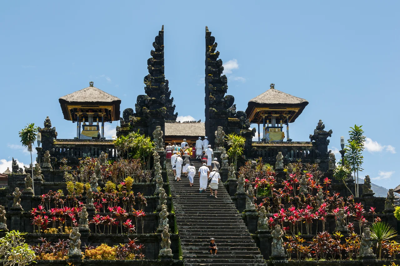 Besakih, Bali, Indonesia: The Mother Temple of Besakih, or Pura Besakih, in the village of Besakih on the slopes of Mount Agung in eastern Bali, Indonesia, is the most important, the largest and holiest temple of Hindu religion in Bali.