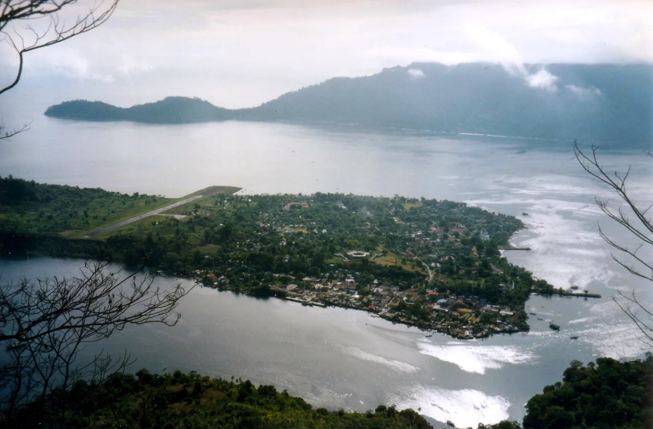 The town of Banda Neira viewed from Gunung Api in the Banda Islands, Maluku, Indonesia