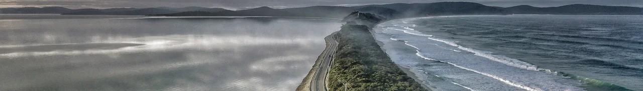 Aerial perspective of the isthmus of Bruny Island