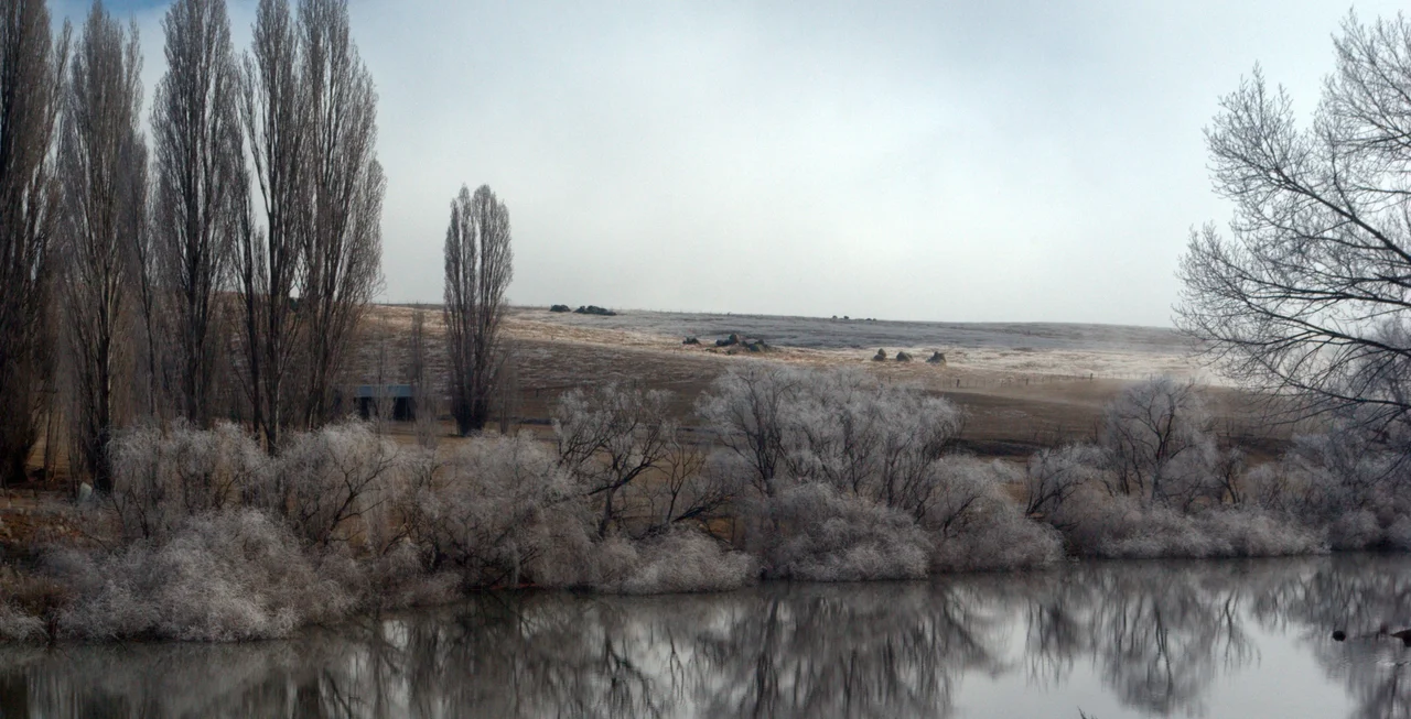 View of the Snowy River, seen from Snowy River Way bridge. In Dalgety, NSW, Australia.