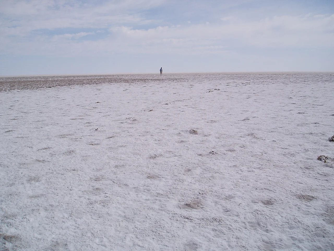 Salt Crust on Lake Eyre gives way to slippery mud