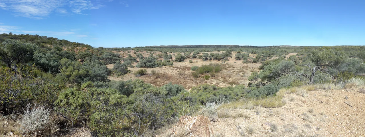 A panorama of Boxhole meteorite crater in the Northern Territory of Australia. Three images taken 10 July 2011, stitched together.