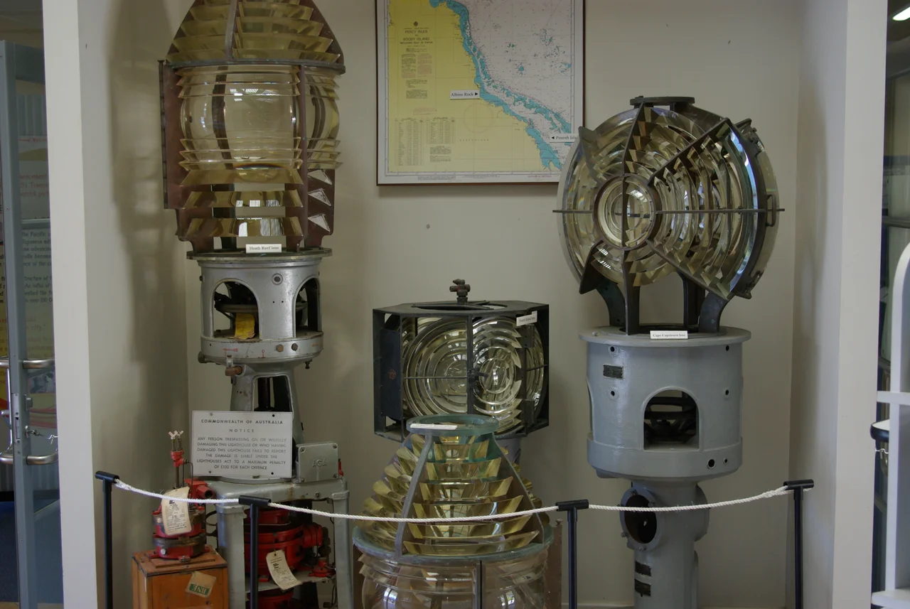 Lenses removed from the lighthouses that used to mark the Great Barrier Reef, now at Townsville Maritime Museum.

From the top left, Heath Reef, Penrith Island, Cape Capricorn. On the bottom Wharton Reef.