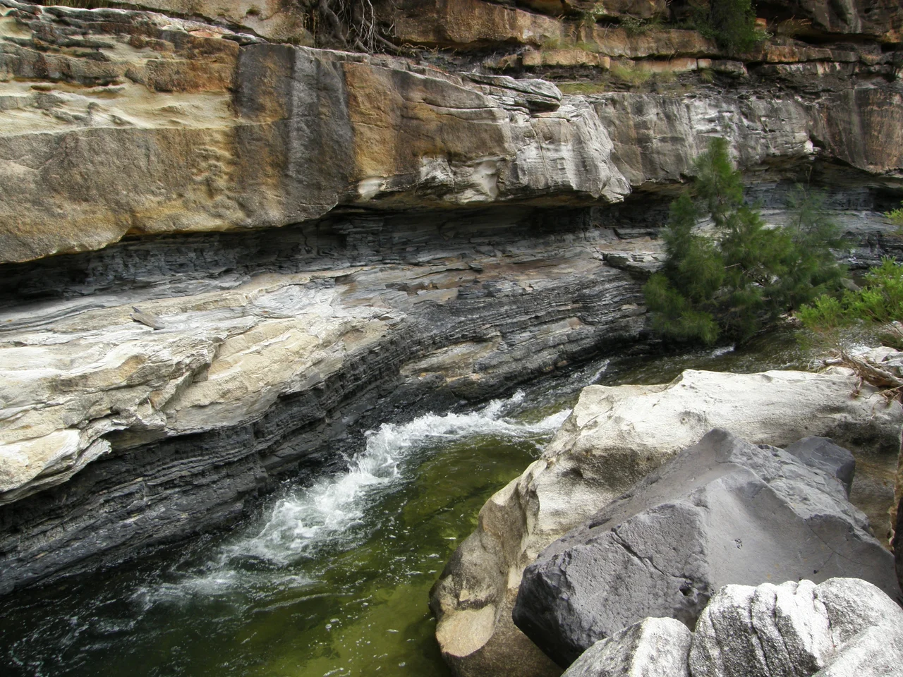 Coal seams of the Betts Creek Beds of the Permian Galilee Basin in Queensland cropping out in the Porcupine Gorge north of Hughenden.