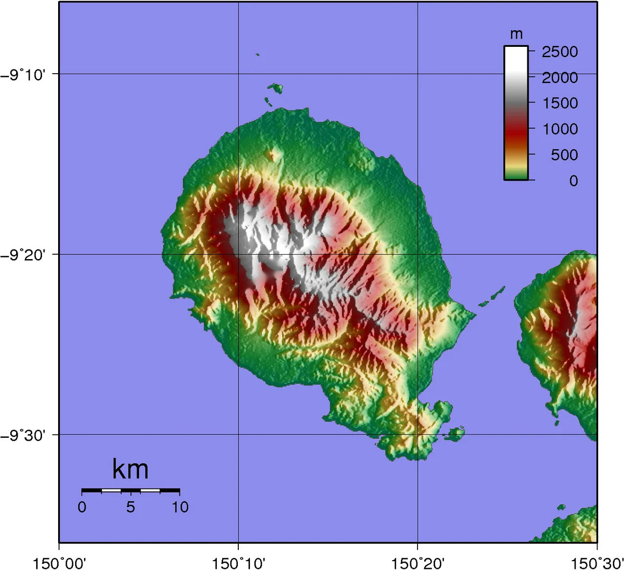 Topographic map of Goodenough Island
SRTM data has lots missing data up in the mountains...