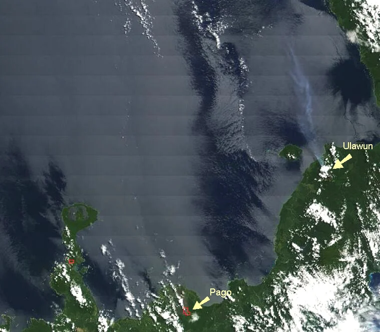 Steam plume from Ulawun volcano, Papua New Guinea. Landsat image.