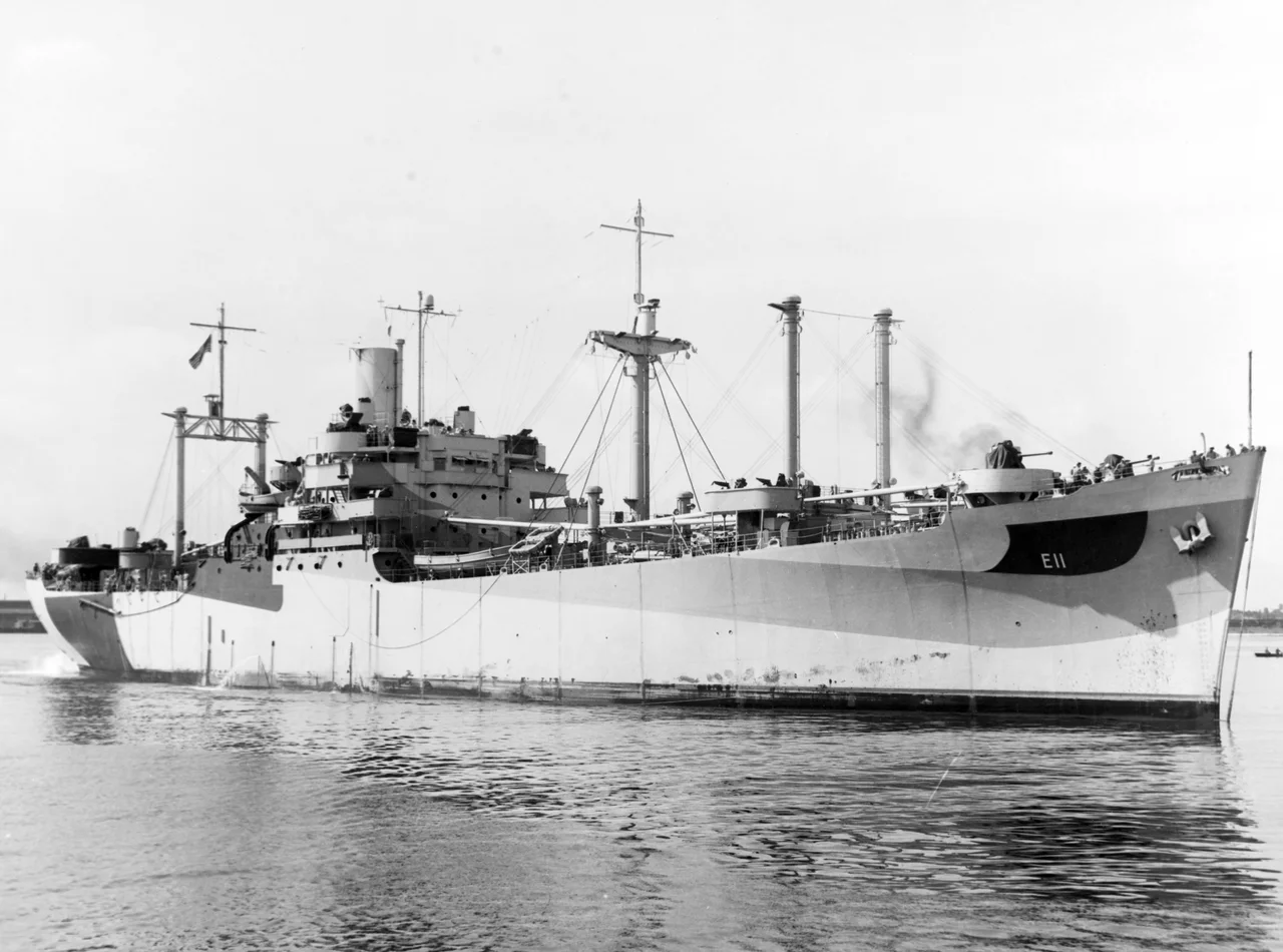 The explosion of the U.S. Navy ammunition ship USS Mount Hood (AE-11) in Seeadler Harbor, Manus, Admiralty Islands on 10 November 1944. The smoke trails are left by fragments ejected by the explosion. The cause of the explosion could not be determined.