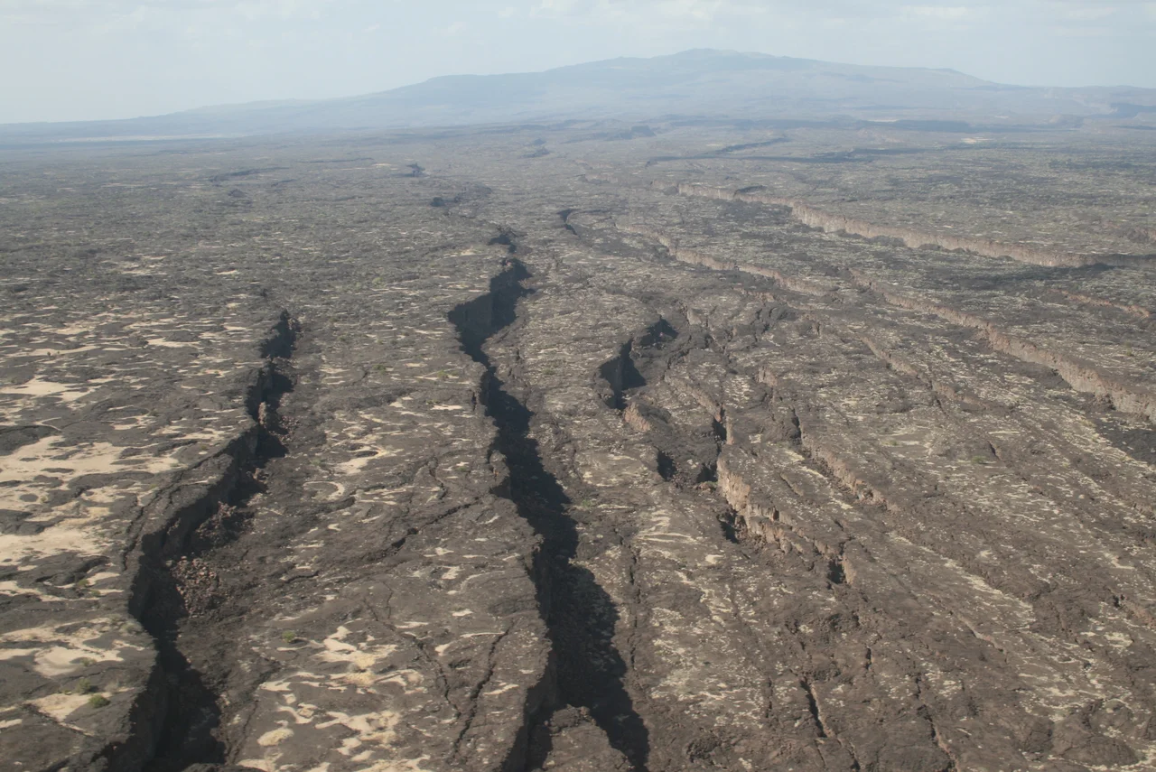 View along the active Manda-Hararo rift, towards Dabbahu volcano, Afar, Ethiopia