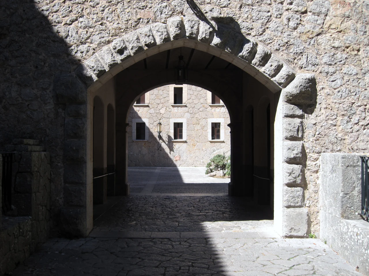 Facade of the Basilica of Santuari de Lluc, Escorca, Majorca.