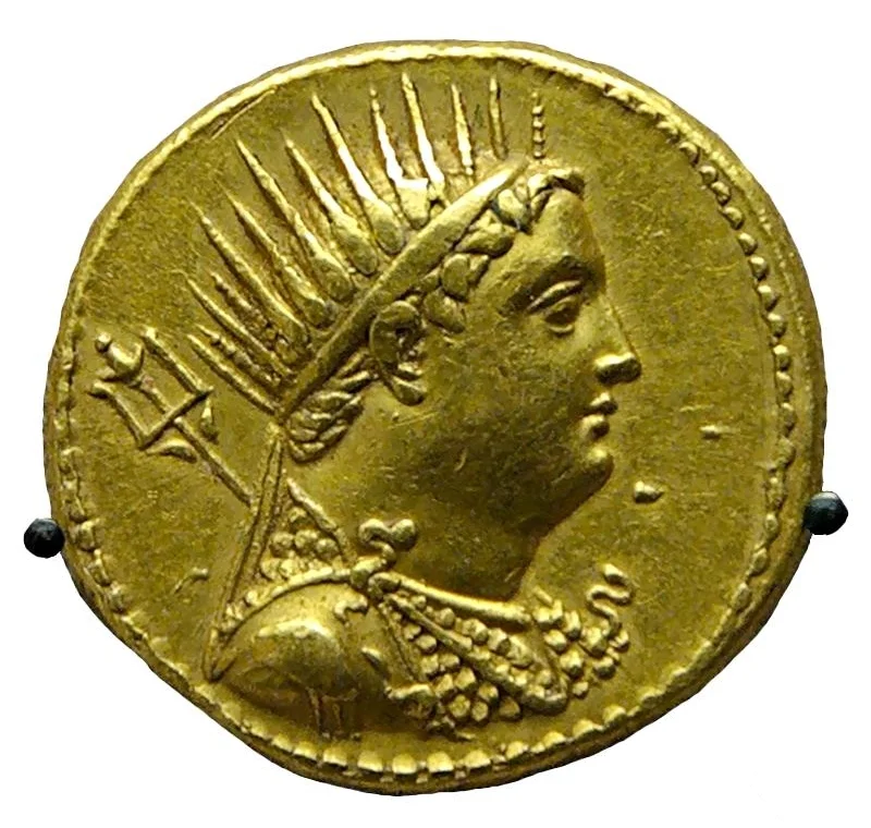 Gold octadrachm issued by Ptolemy III (r. 246 BC–222 BC).