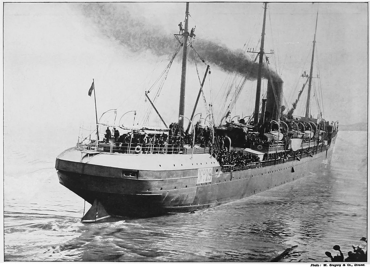 THE DEPARTURE OF THE S.S. CEPHALONIA FROM SOUTHAMPTON FOR THE CAPE.

"Shuttles of an Empire's loom." Mr. Kipling has somewhere styled the countless steamers and trading vessels that ply between all the distant regions of Greater Britain. The sight of this crowded transport—one of the liners requisitioned by Government for service during the war—-recalls at once the suggestive image. How busily have the shuttles come and gone month after month in this section of the web. carrying to Cape Town. 6,000 miles away, the unending khaki thread by which South Africa is surely, but all too slowly, being woven together into the Imperial design !