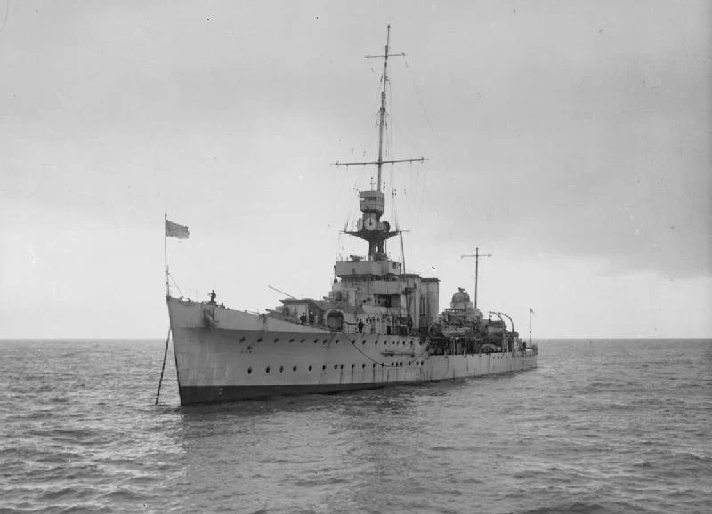 British light cruiser HMS CALCUTTA at anchor.