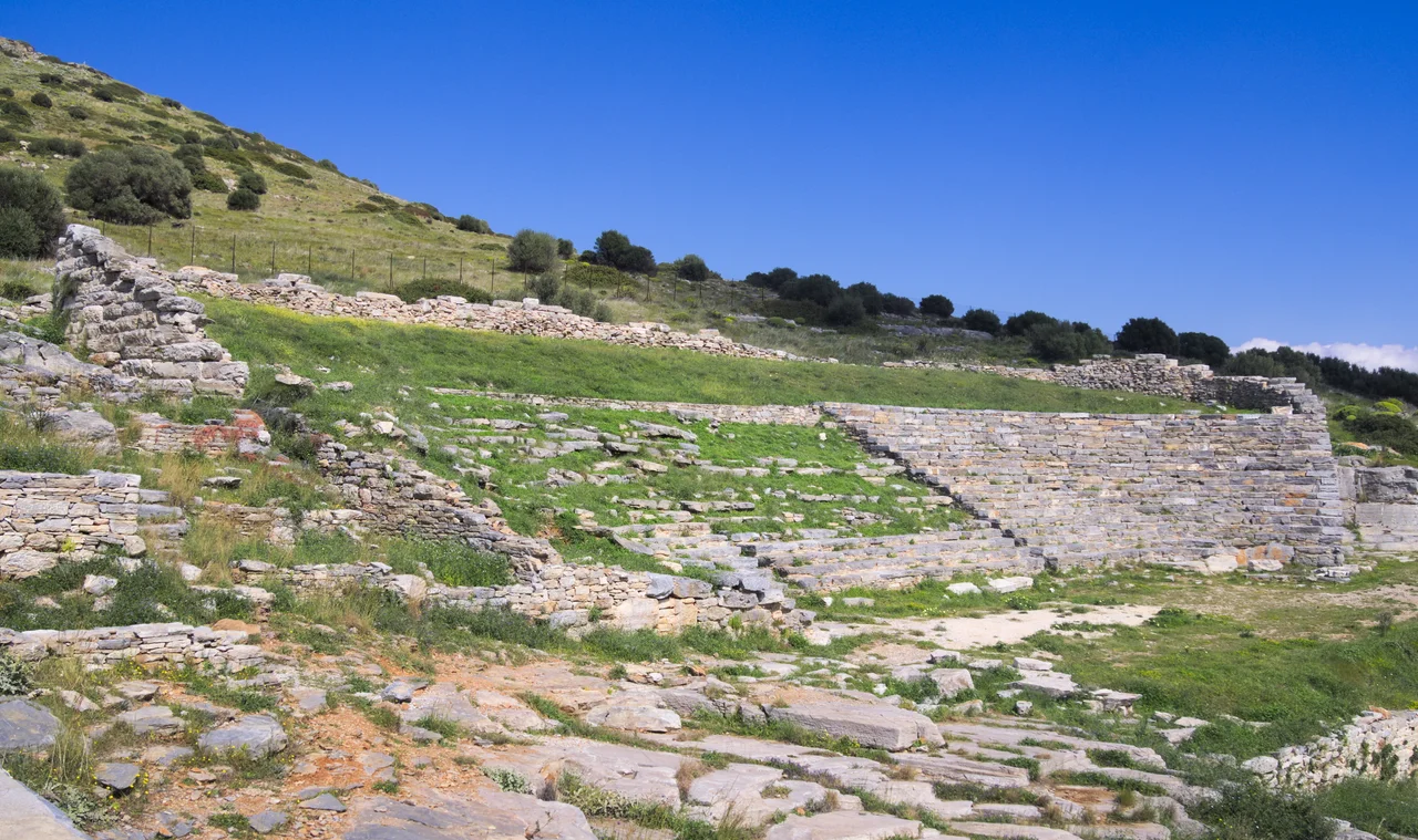 Ancient Greek theatre of Thorikos, as seen from the ore washery.