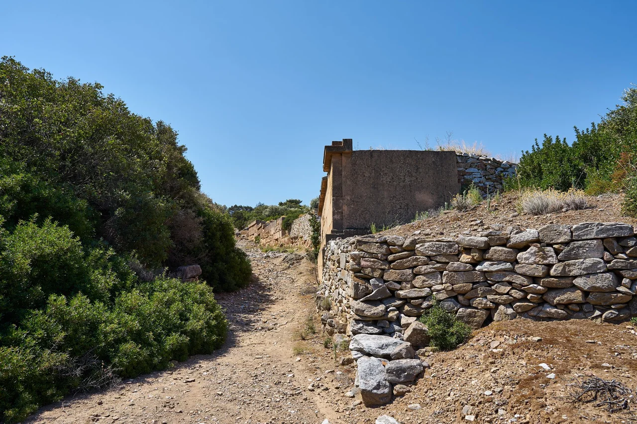 Remains of burial monuments on the ancient road to Rhamnous on 22 July 2020