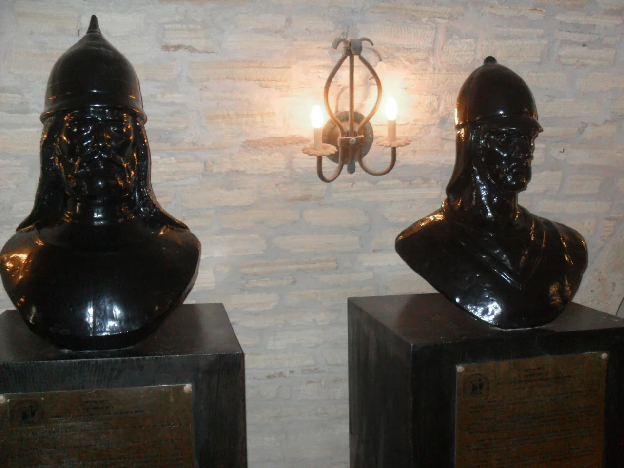 Busts of Umur and Çaka two Medieval age Turkish admirals in Çeşme Museum, İzmir Province, Turkey