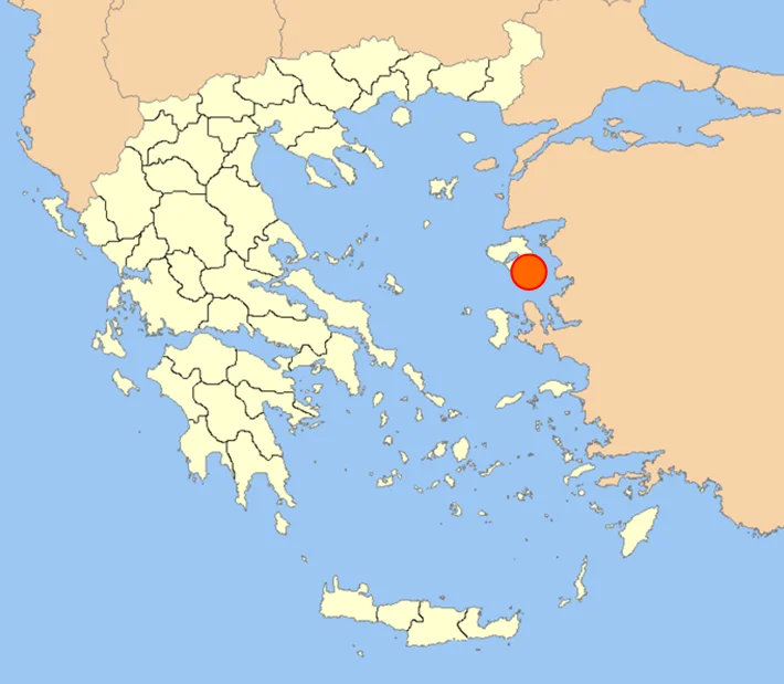 location of the Seven Sages in ancient Greece: location of Mytilene, home of Pittacus