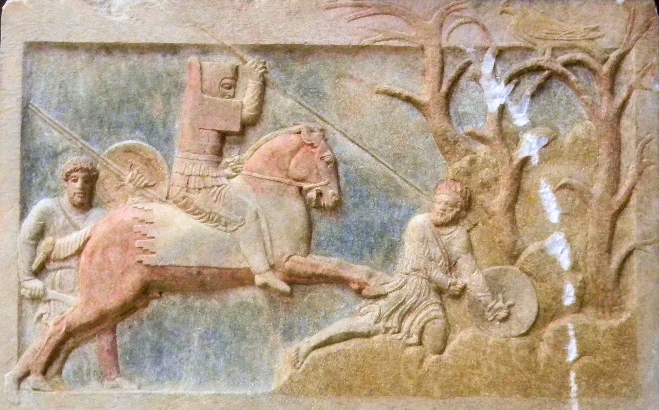 Altikulac Sarcophagus Dynast of Hellespontine Phrygia attacking a Greek psiloi early 4th century BCE