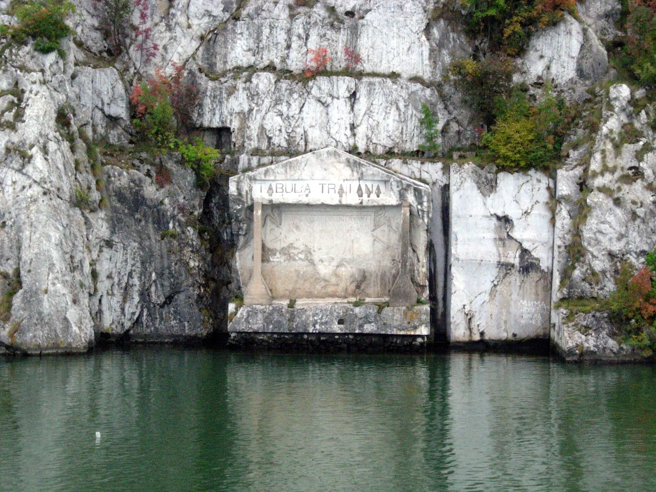 Photo of the Tabula Traiana plaque that is found in the Iron Gate gorge of the Danube on the Serbian coast.  Was erected to commemorate the defeat of the Dacian kings by the Romans