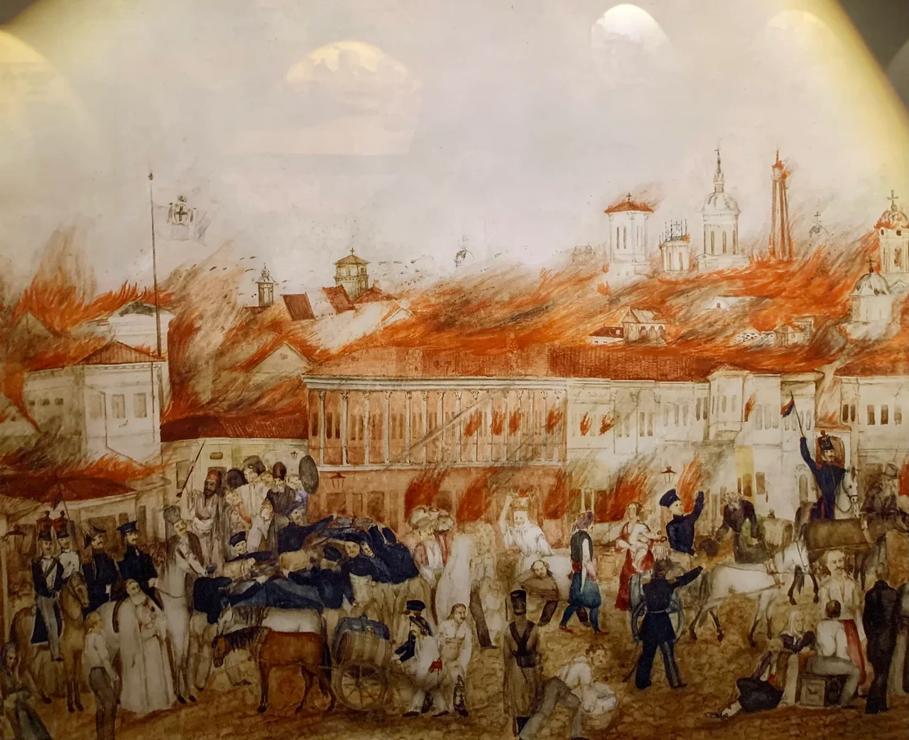 "The Great Fire" of 23rd March 1847, watercolour by Moustacoff