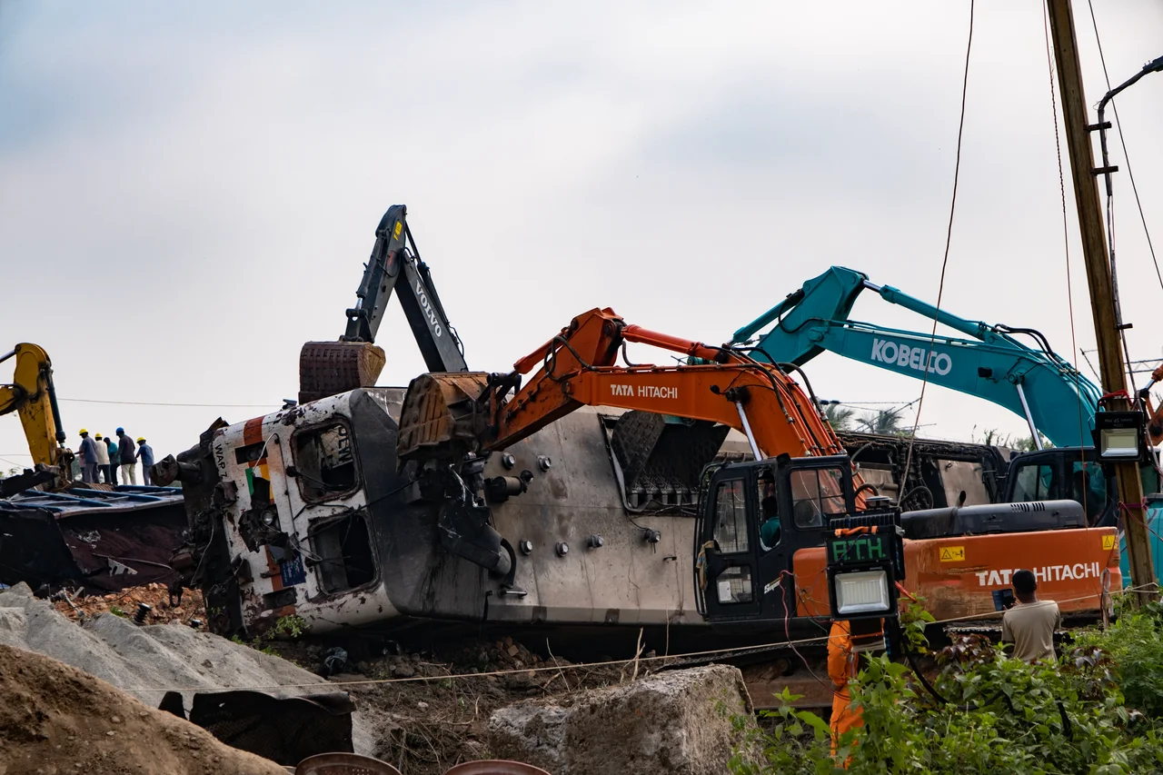 Rail line reconstruction near Bahanaga Bazar Railway station 38 after train accident