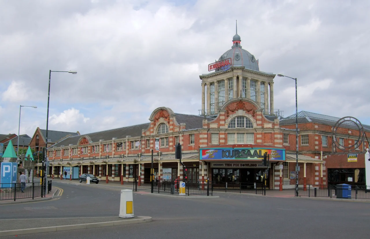 The Kursaal was the world's first ever theme park, pre-dating Coney Island in America. Designed by the architect Campbell Sherrin, also responsible for amongst other things, the Brompton Oratory, the Kursaal building and its Dome were at the cutting edge of architectural design. It now hosts Southend's 20-lane ten-pin bowling alley (formerly on the pier until 1995's fire).