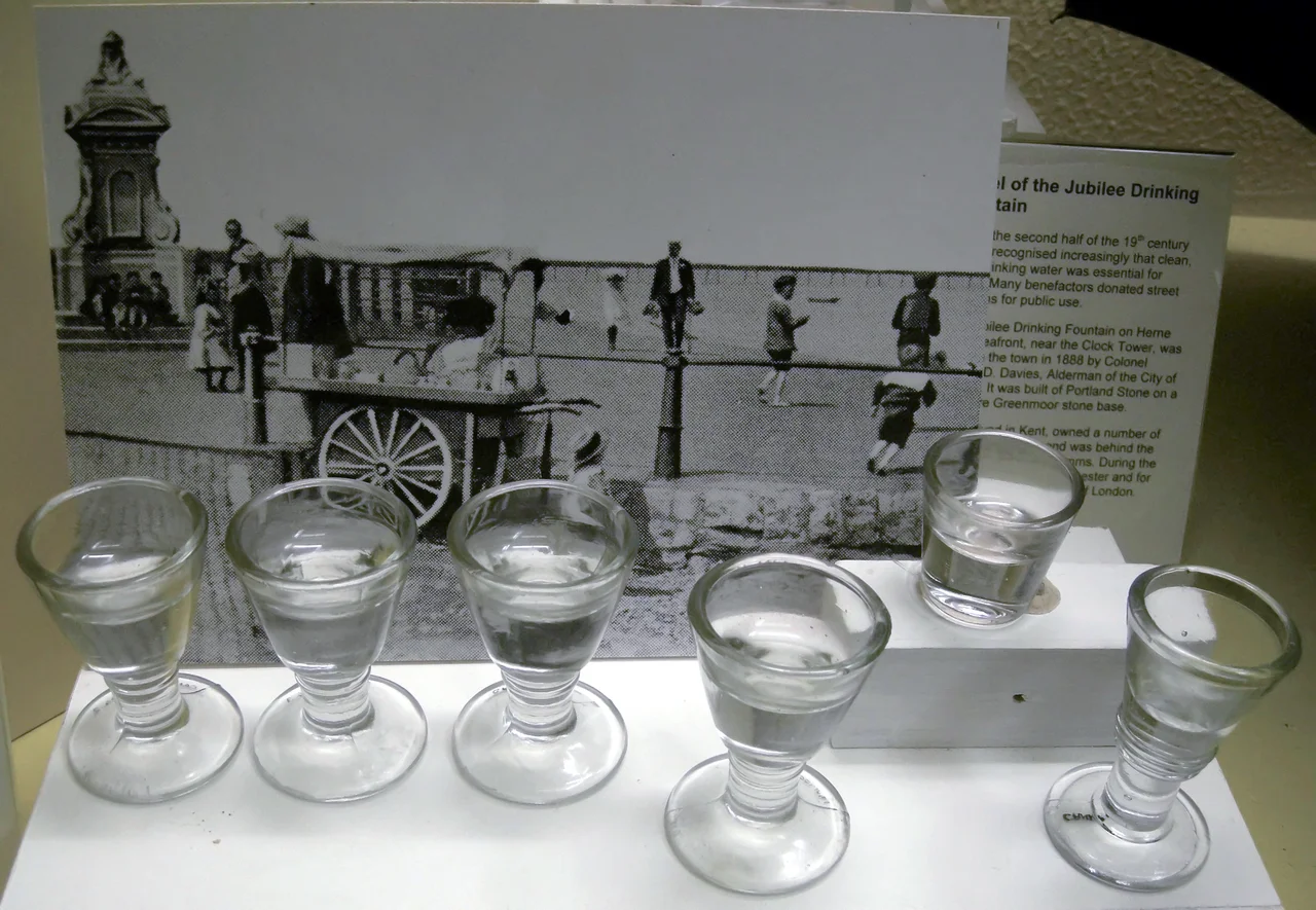 19th century penny lick glasses for ice cream at Herne Bay Museum and Gallery. They were banned in 1926 due to health concerns.