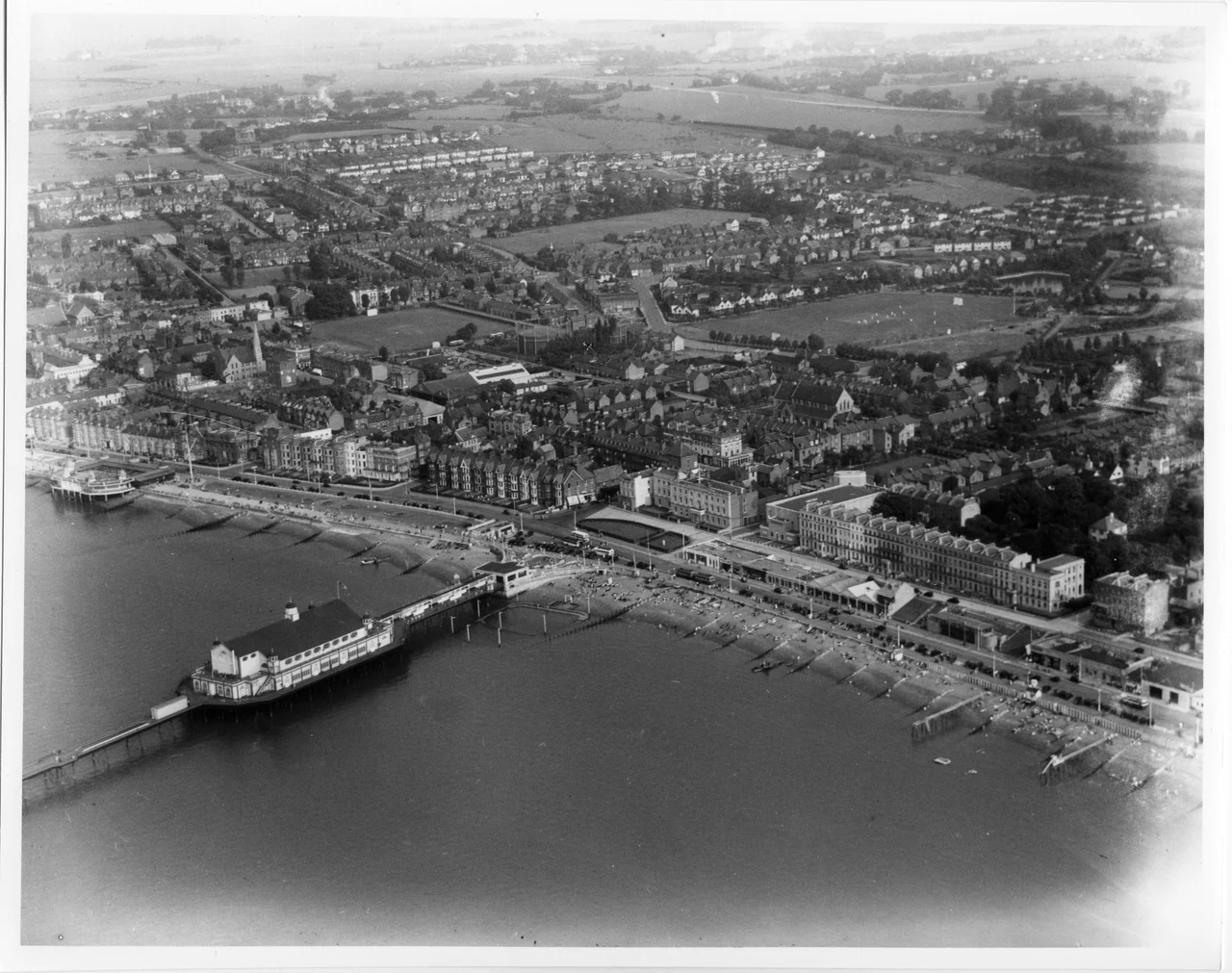 Aerial photograph of Herne Bay Pier, 1937. Compare with postcard photo of pier, taken in the same year: File:3rd Herne Bay Pier 1937 016.jpg
