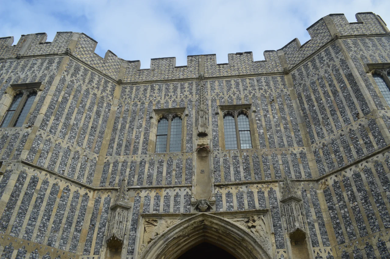 The southern upper part of the St Osyth's Priory Gatehouse. This is part of the Grade I listed building "St Osyth's Priory, Gatehouse and East and West flanking Ranges" which the description "the Gatehouse is considered by some to be one of the finest monastic buildings in the country ..."