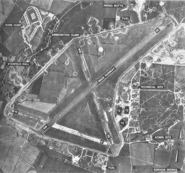 Aerial photograph of Hethel Airfield, England.