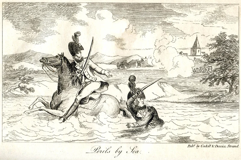 "Perils by Sea" - The Duke of York's narrow escape across a brook at the Battle of Tourcoing, 22nd May 1794