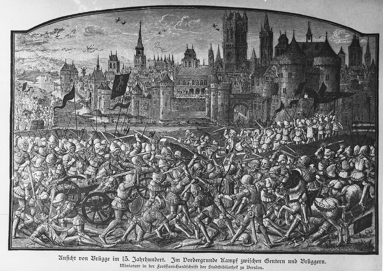Chroniques de Froissart (15e eeuw) in: Staatsbibliotheek Berlijn - Slag op het Beverhoutsveld