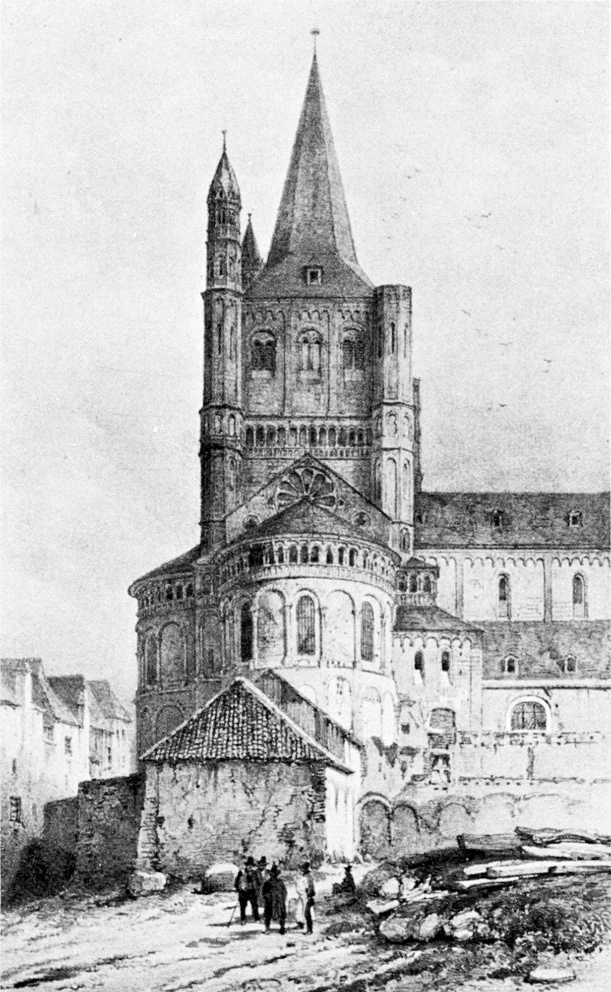 Groß St. Martin, Cologne, view from north, lithographic print