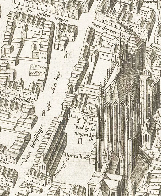 Kupferstich: Mercator-Stadtplan Köln (1571), südliches Domvorfeld